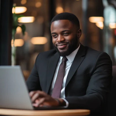 Black Business Owner at Laptop