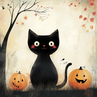 Halloween Cat and Pumpkins