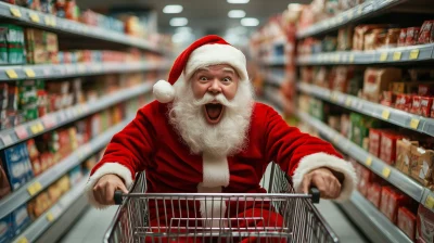 Santa Claus in Shopping Cart