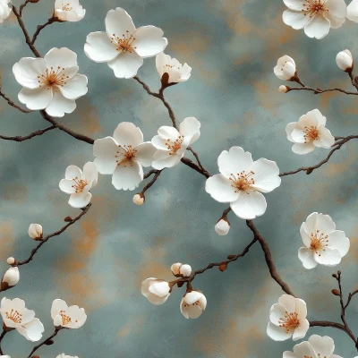 White Cherry Blossoms with Grey Branches