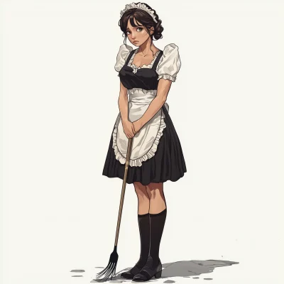 Tired Maid in Comic Style