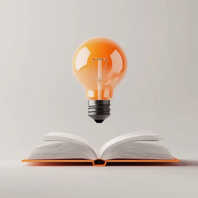 Minimalist Composition of Book and Light Bulb