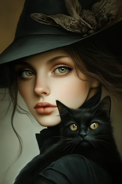 Woman with Black Kitten