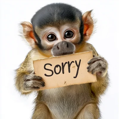 Saimiri Squirrel Monkey with Sorry Sign