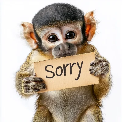 Squirrel Monkey with Sorry Sign