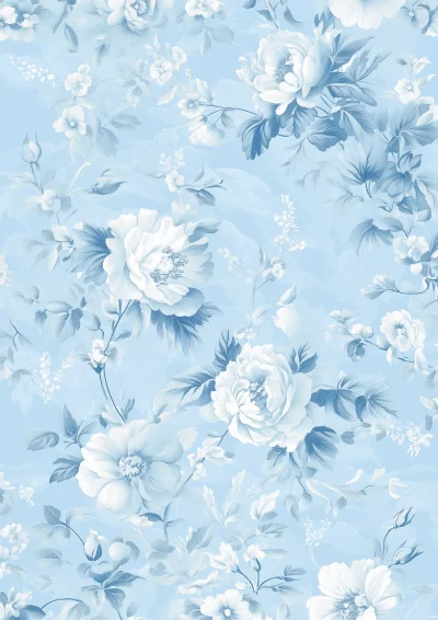 Vintage Light Blue Floral Toile Pattern