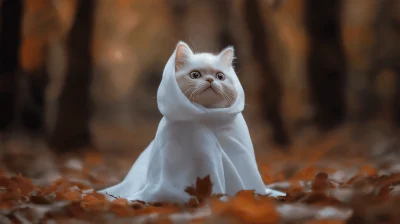 Fluffy Halloween Ghost Cat