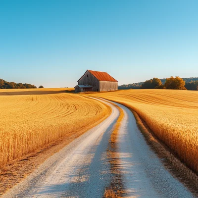 Winding Road Through Wheat Fields