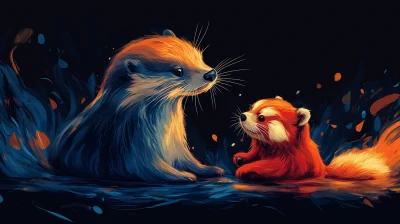 Otter and Red Panda Play