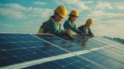 Asian Professional Workers Debugging Solar Panels