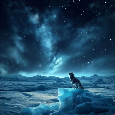 Lone Wolf in Night Sky