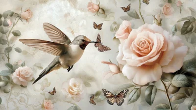 Renaissance Hummingbird and Roses