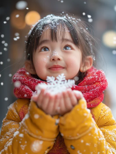 Surprised Little Girl in Snow