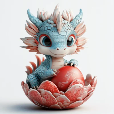 Cute Baby Dragon Hiding in Egg