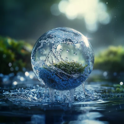 Floating Water Ball in Blue Moss