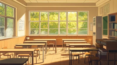 Cozy Wooden Furniture Classroom Illustration