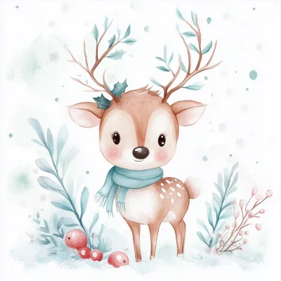 Pastel Christmas Reindeer Clip Art