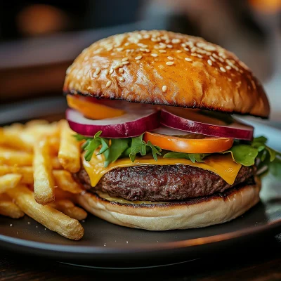 Juicy Hamburger and Fries