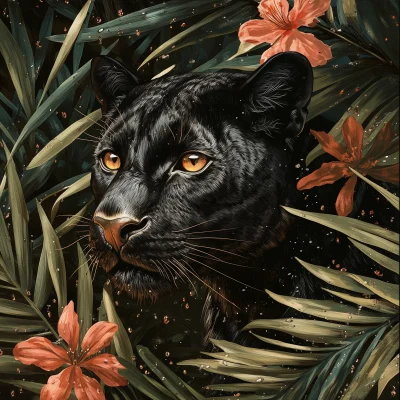 Proud Panther Among Palm Branches