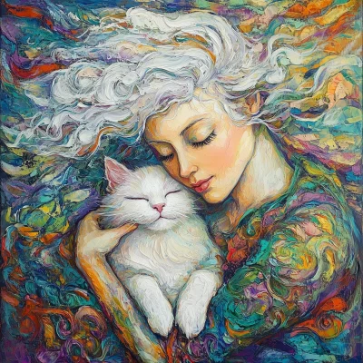 Meditating Angel and Cat