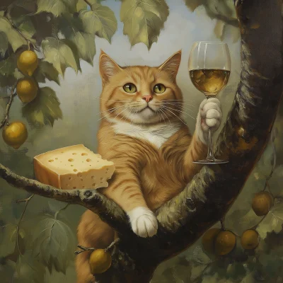 Cat Enjoying Cheese and Wine