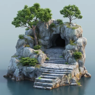 Island with Stone Dock and Cave