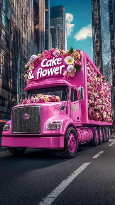 Pink Flower Truck in Motion