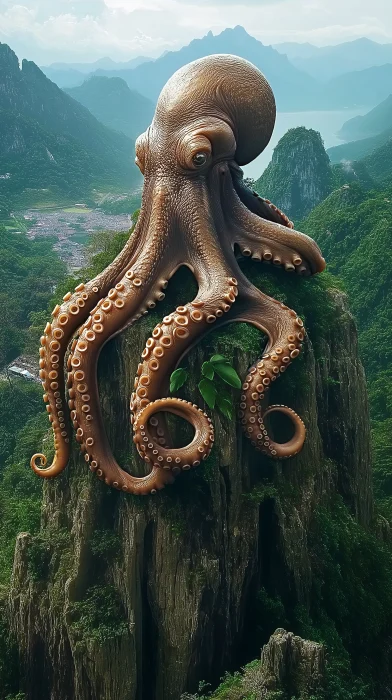 Mystical Octopus on Mountain Peak