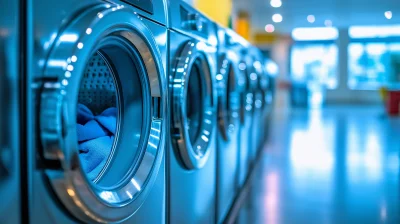 Row of Washing Machines in Modern Laundry Room