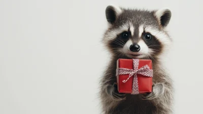 Cute Raccoon with a Gift