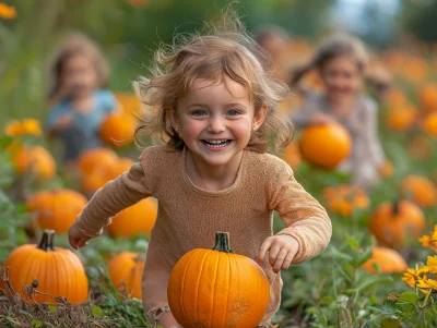 Playful Children in Pumpkin Patch