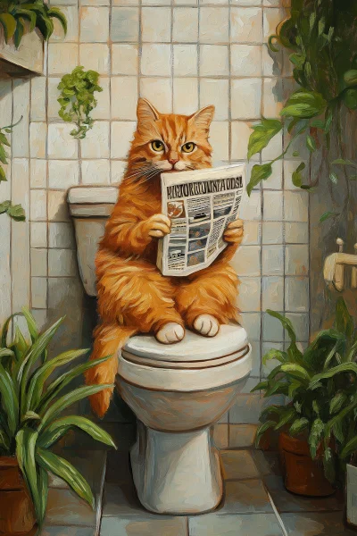 Whimsical Cat in the Bathroom