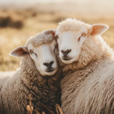 Two Sheep Leaning Together