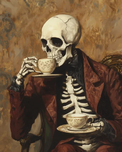 Victorian Skeleton with Coffee