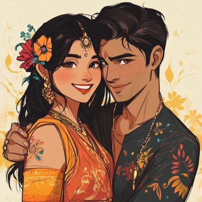 Romantic Bollywood Couple Illustration