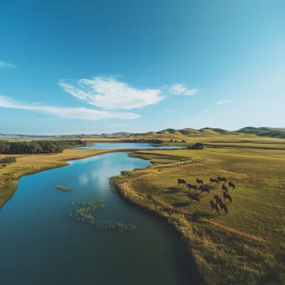 Galloping Horses in the Grassland