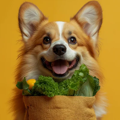 Corgi with Groceries