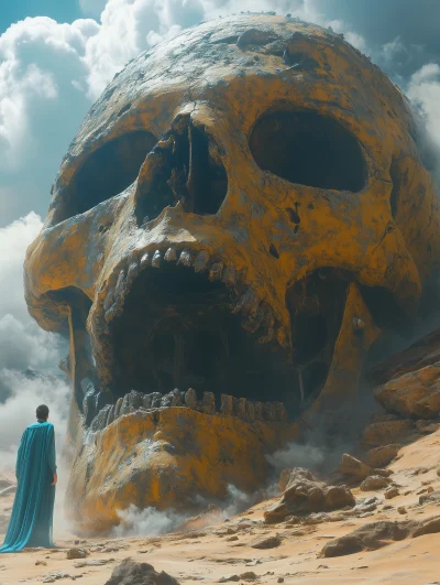 Giant Mechanical Skull in Desert