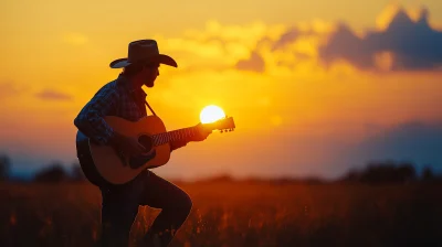 Cowboy Playing an Acoustic Guitar at Sunset