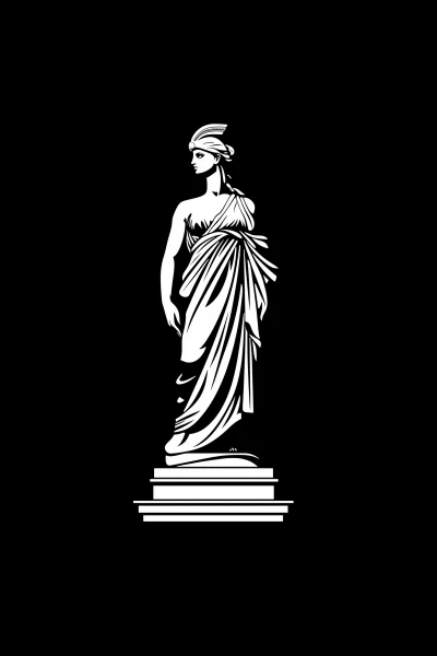 Minimalist White Logo of a Greek Goddess Statue