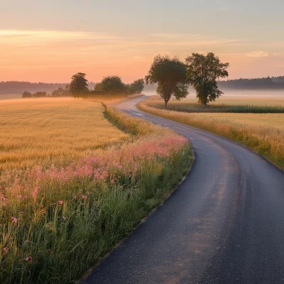 Serene Countryside Road at Sunrise