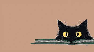 Lazy Black Cat on a Book