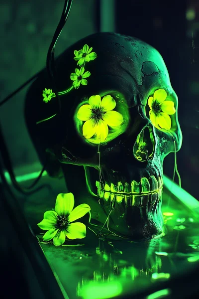 Neon Skull with Flowers