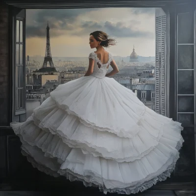 Hyperrealistic Woman in White Dress