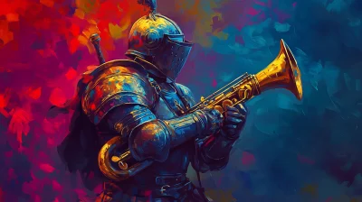 Colorful Knight with Saxophone Hammer