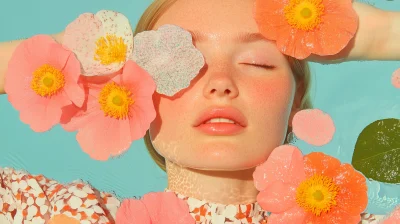 Model with Flowers on the Beach