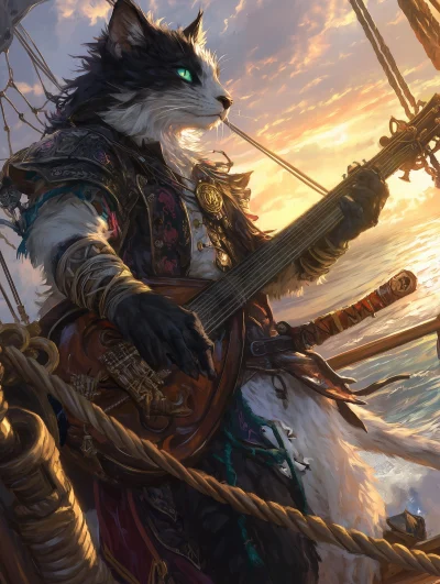 Tabaxi Pirate Playing Shamisen