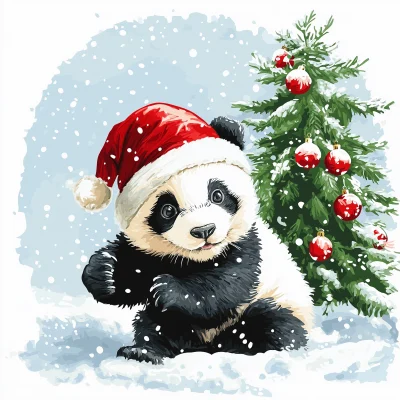 Baby Panda Christmas Clipart