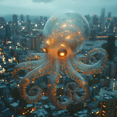 Glass Octopus Above City