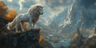 Fantasy Unicorn Overlooking Scenery